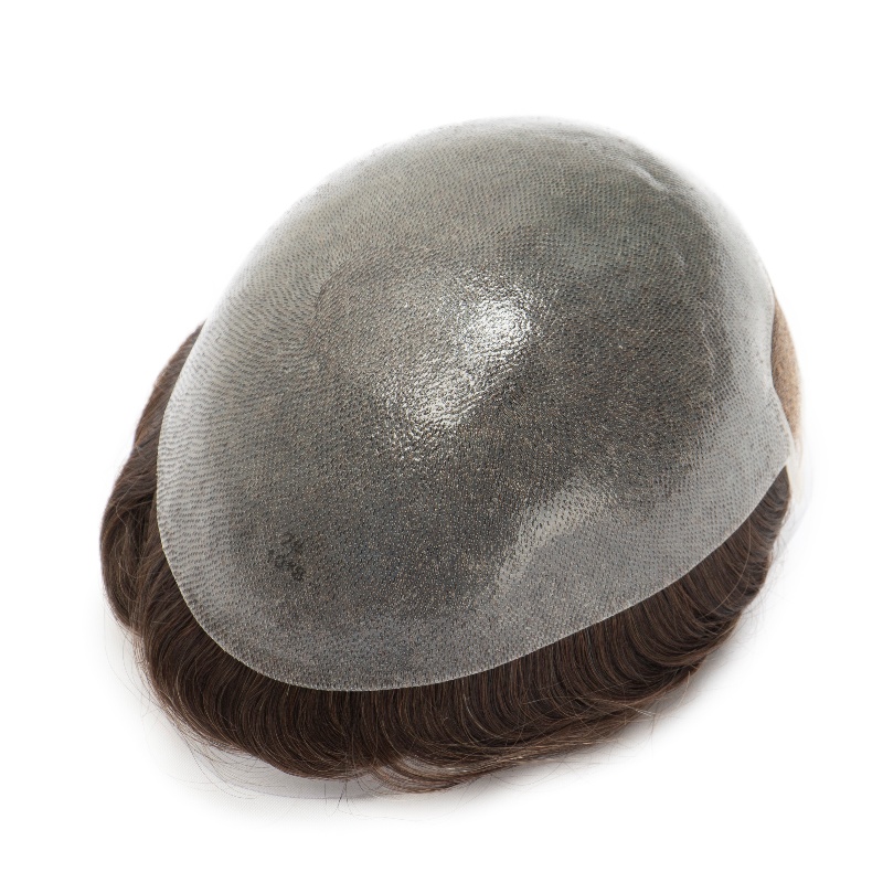 Ominilace:Herren-Haarsystem mit Ominilace-Basis: Unsichtbare Lace-Front, strapazierfähiges PU-Hinterteil.