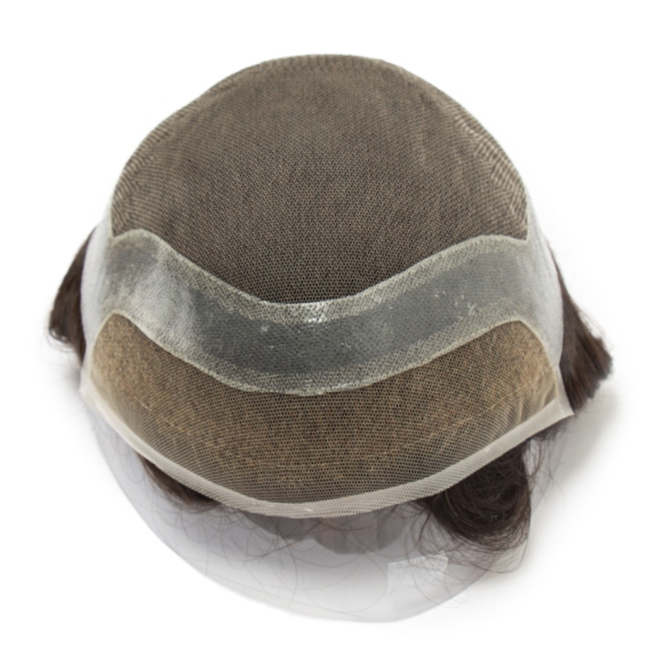 Hollywood-Basis Haarsystem für Herren | Vollständige Spitze in der Mitte mit 1 Zoll (ca. 2,5 cm) dünner Haut rundherum und 1/2 Zoll (ca. 1,3 cm) Spitze vorne | Hollywood-Stil