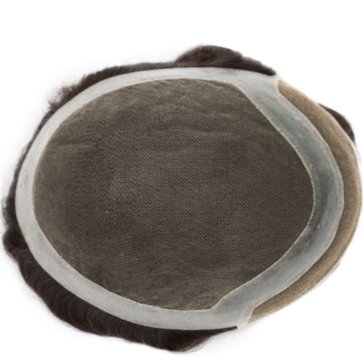 Hollywood-Basis Haarsystem für Herren | Vollständige Spitze in der Mitte mit 1 Zoll (ca. 2,5 cm) dünner Haut rundherum und 1/2 Zoll (ca. 1,3 cm) Spitze vorne | Hollywood-Stil