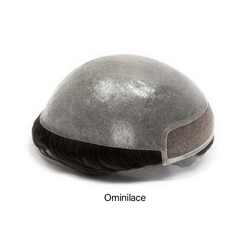 Ominilace:Herren-Haarsystem mit Ominilace-Basis: Unsichtbare Lace-Front, strapazierfähiges PU-Hinterteil.