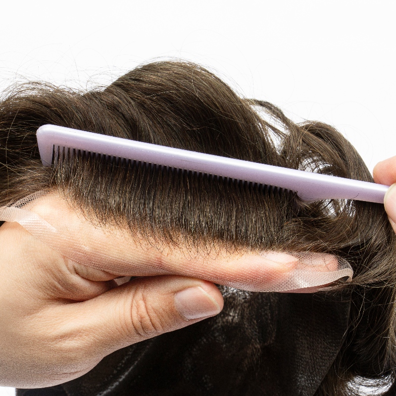 Hollywood-Basis Haarsystem für Herren | Vollständige Spitze in der Mitte mit 1 Zoll (ca. 2,5 cm) dünner Haut rundherum und 1/2 Zoll (ca. 1,3 cm) Spitze vorne | Hollywood-Stil